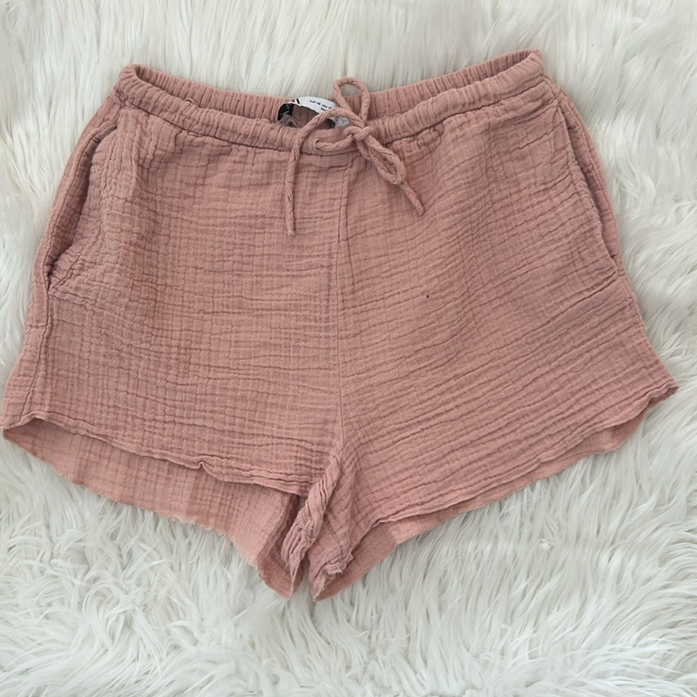 Zara crinkle tie shorts size XS pockets, pink cotton blend casual beach - Picture 2 of 6